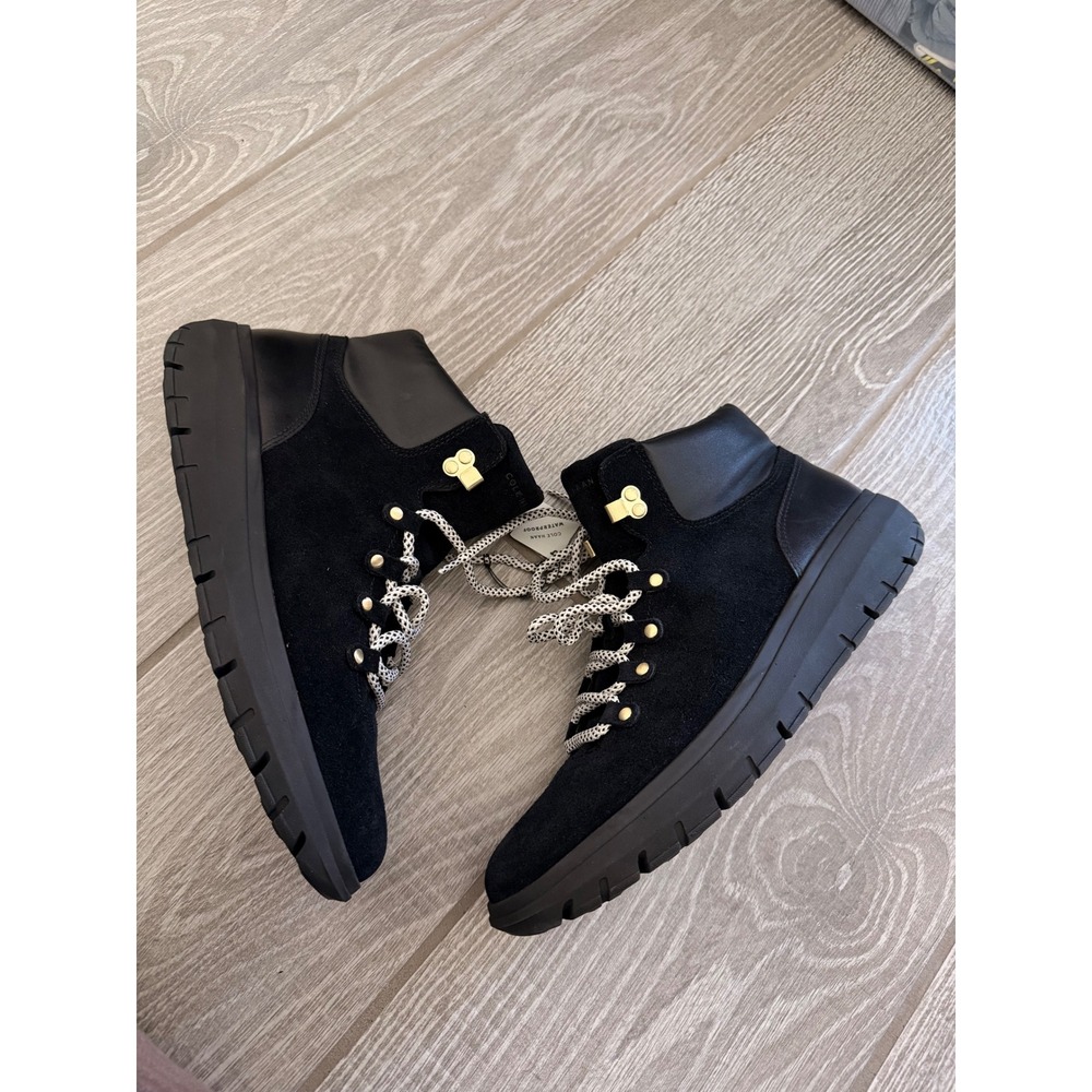 Cole Haan Grand Raelyn Hiker Waterproof Chic Boot Black Suede Utility Womens 11B